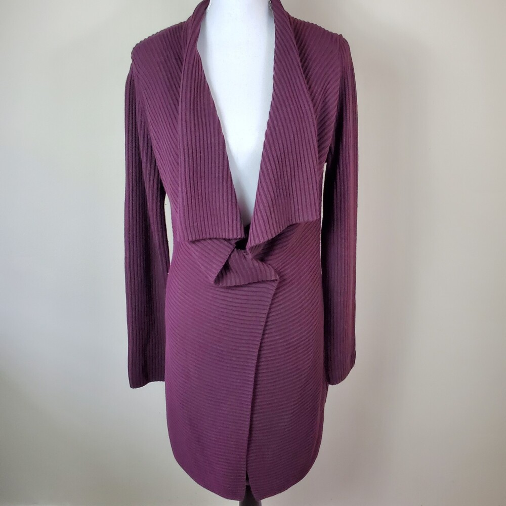 Cabi Womens Cardigan M Mulberry Red Regal Button Closure Long Sweater #3350